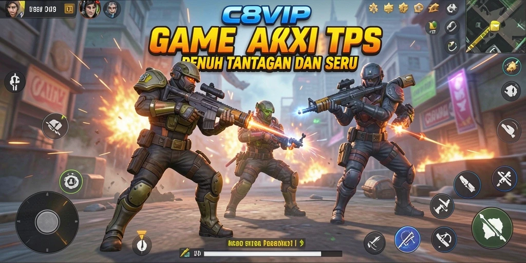 Screenshot mendebarkan dari gameplay C8VIP yang menunjukkan aksi tembak-menembak.