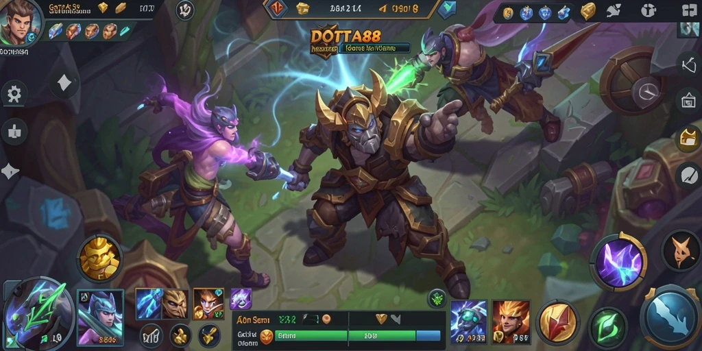 Tampilan aksi mendebarkan dalam DOTA88 di layar permainan.