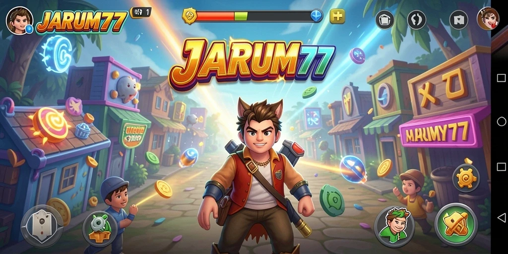 Tampilan gameplay seru dari JARUM77 di layar smartphone.