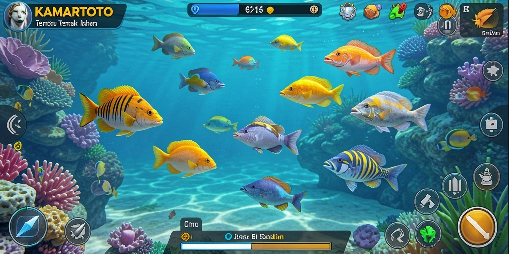 Tampilan gameplay KAMARTOTO dengan aksi tembak ikan yang seru.