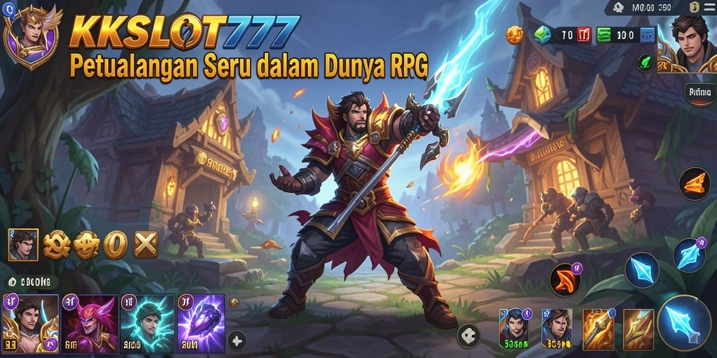 Tampilan utama gameplay KKSLOT777 dengan karakter yang beraksi di dunia RPG.