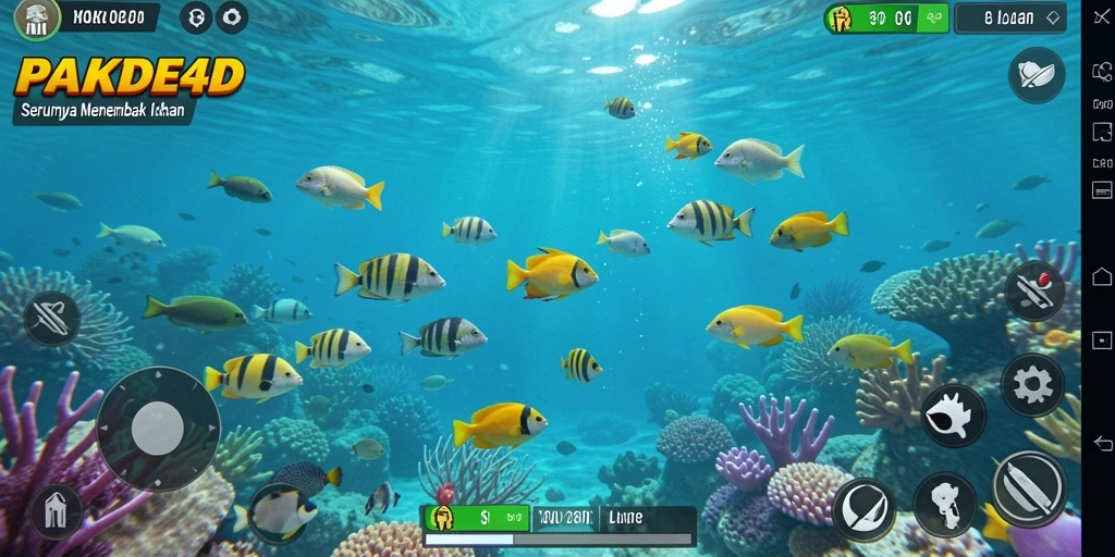 Tangkapan layar gameplay PAKDE4D menampilkan aksi seru menembak ikan.