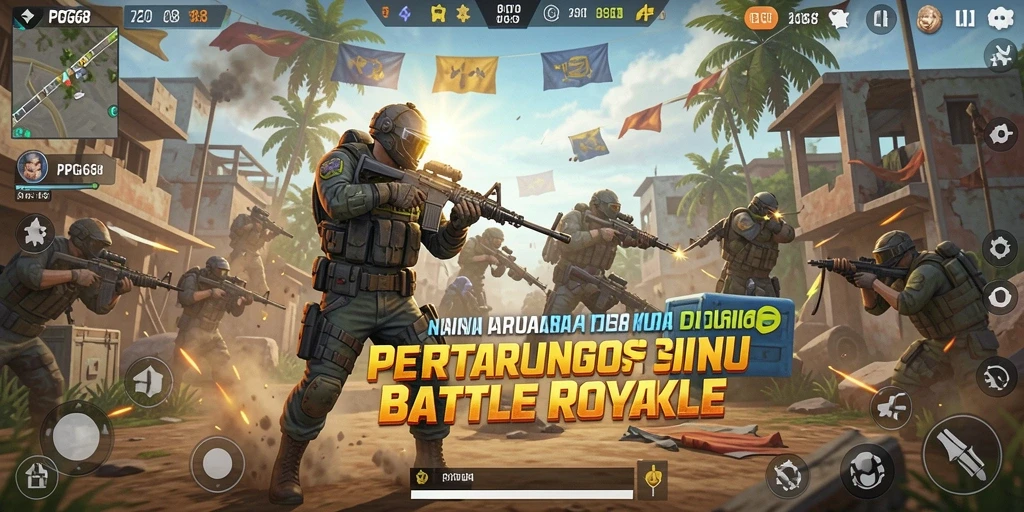 Tangkapan layar PGG68 menunjukkan pertarungan seru dalam mode Battle Royale.